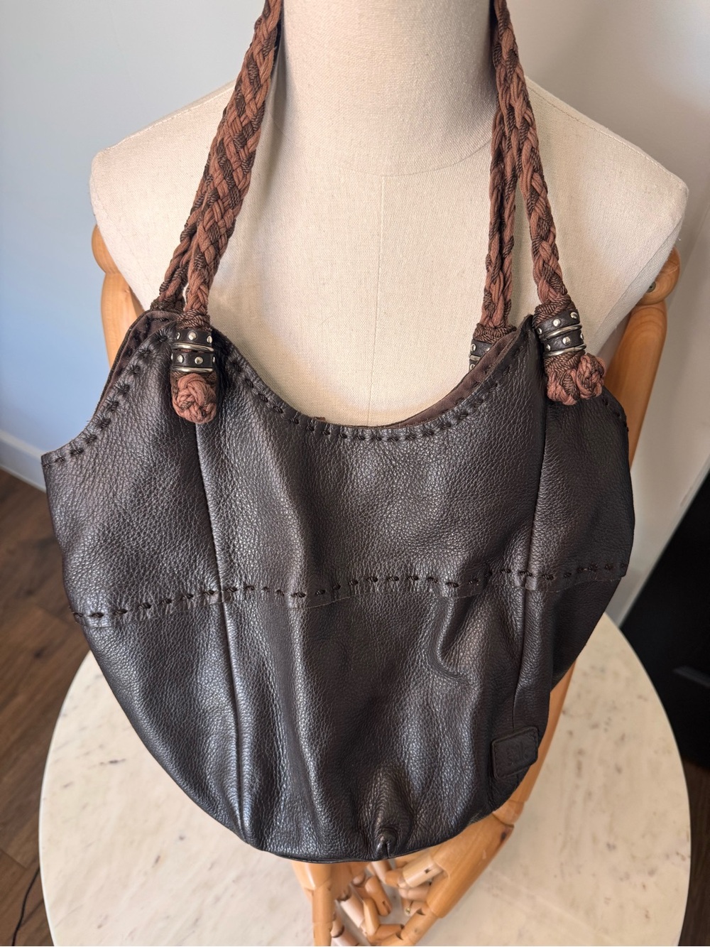 The Sak - Women's Dark Brown Leather Tote Bag with Braided Straps